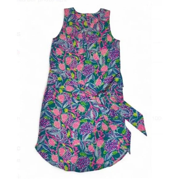 Lilly Pulitzer Sleeveless Cotton Pima Tropical Print Tie Waist Dress Size S - Picture 1 of 9